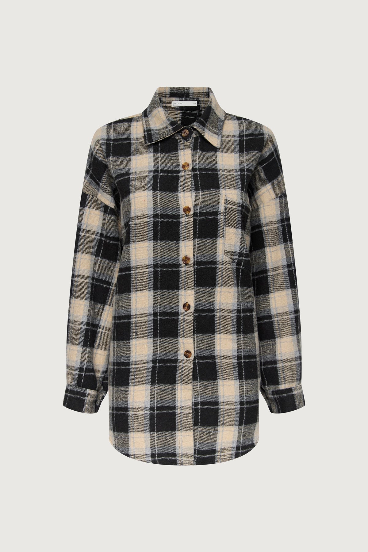 OVERSIZED BRUSHED WOOL PLAID BUTTON UP SHIRT