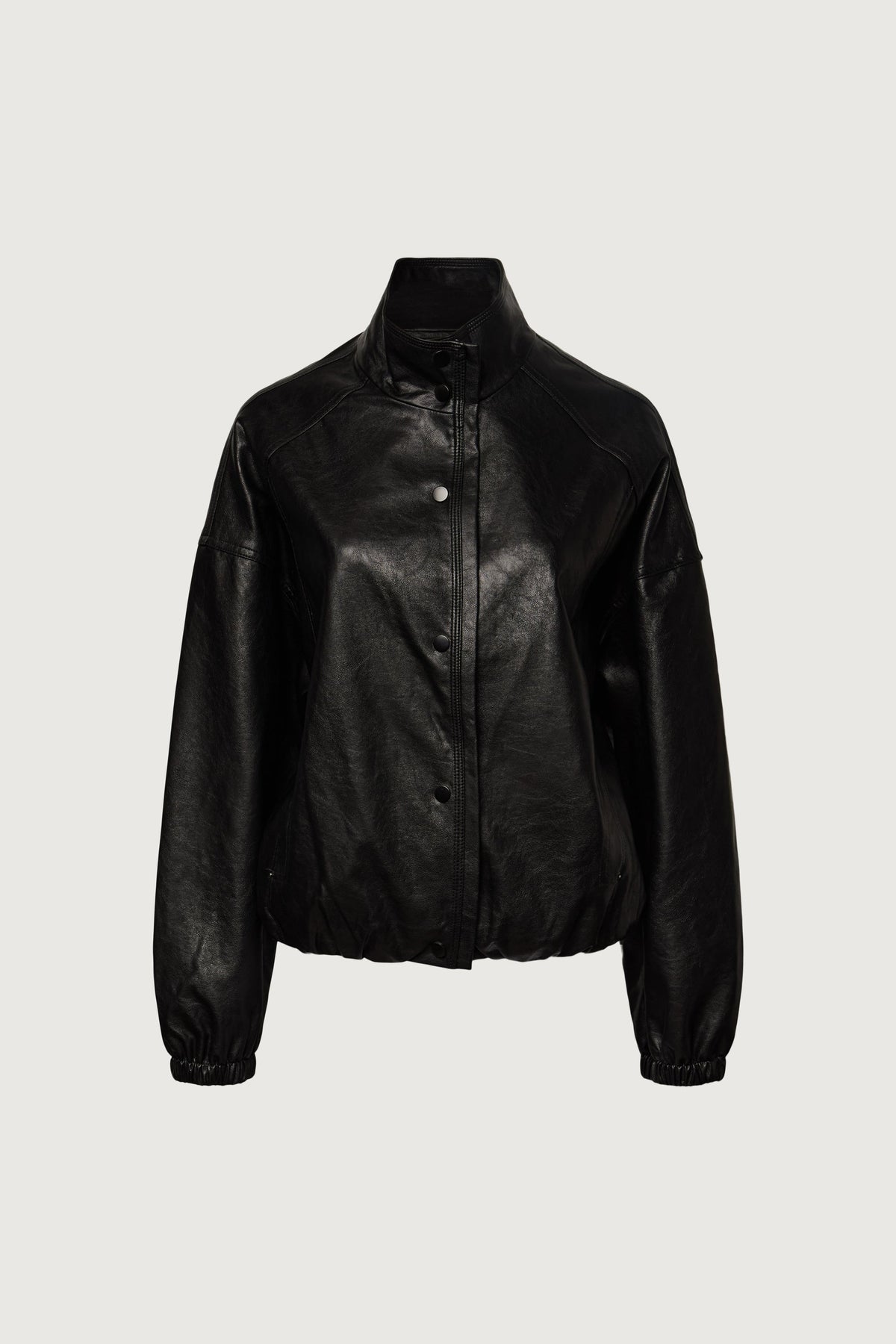 VEGAN LEATHER FUNNEL NECK BOMBER JACKET