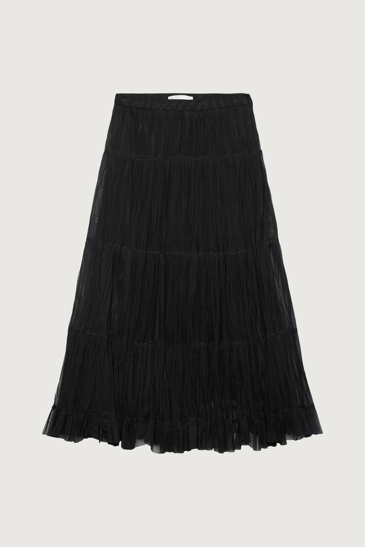 TIERED PLEATED MESH MAXI SKIRT