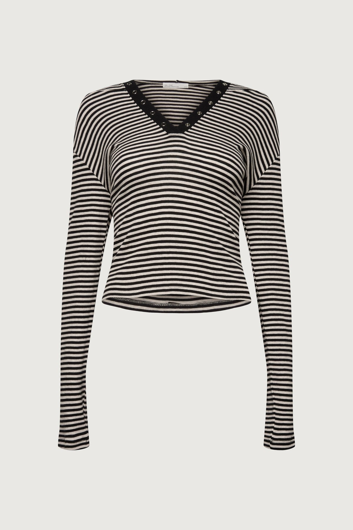 HOODED STRIPED TOP WITH SNAP FRONT DETAIL