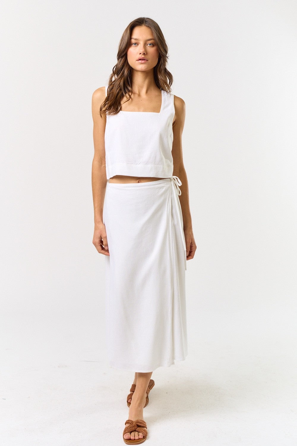 Seraphine High Waist Wrap Midi Skirt White