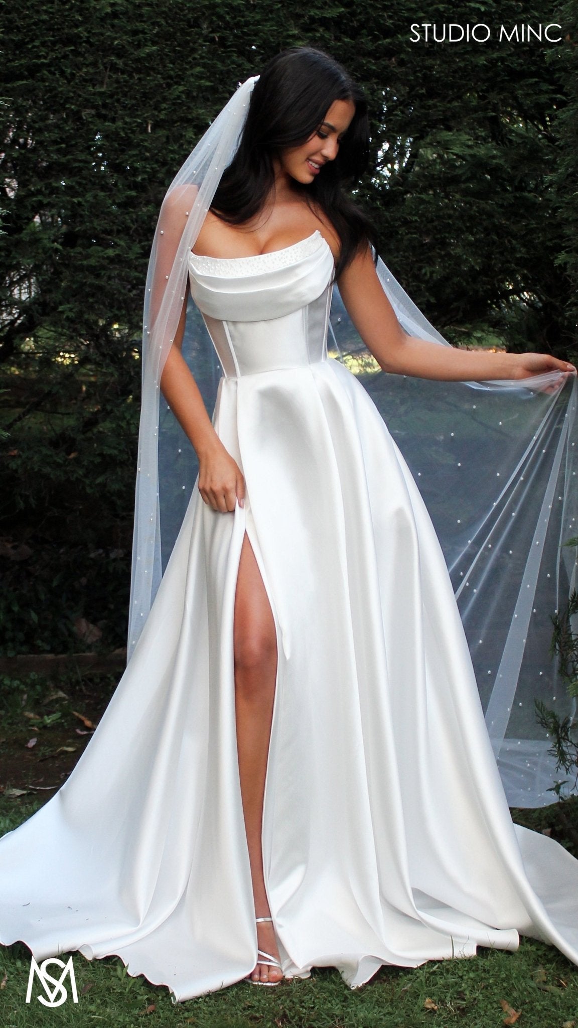 Honey - Wedding Dress | Strapless corset pearl detail Mikado satin gown