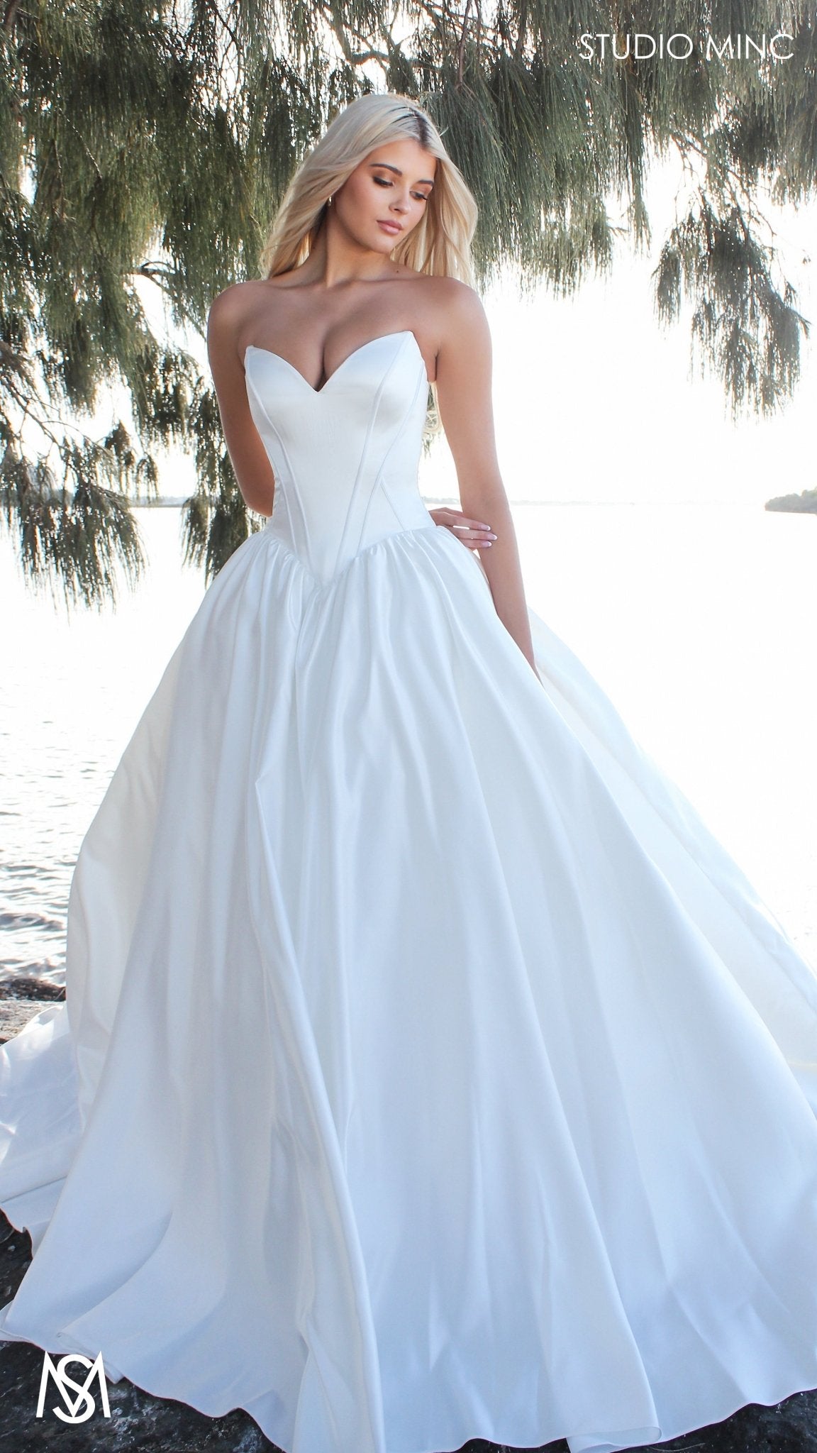 Bondi - Wedding Dress | Modern Strapless Drop Waist Corset lace up gown petticoat