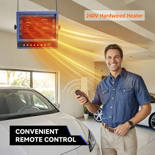 7500W 240V Garage Heater with Remote Control & Digital Thermostat - Ceiling Mount, Hardwired, Overheat Protection, Ideal for Workshops & Shops, Heaters for Indoor Use