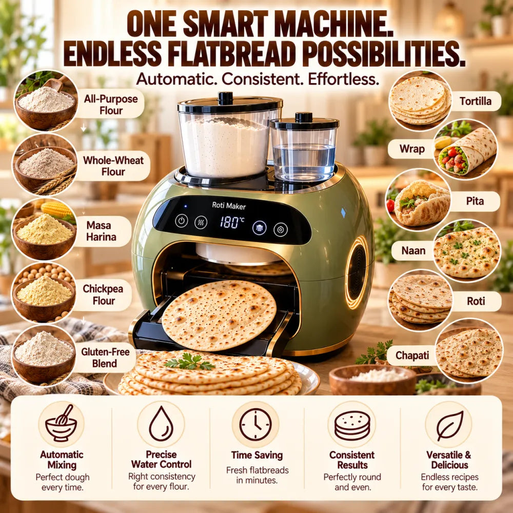 🎉 Limited Time Sale – All-in-One Automatic Flatbread Maker with Smart Mixing, Kneading & Cooking