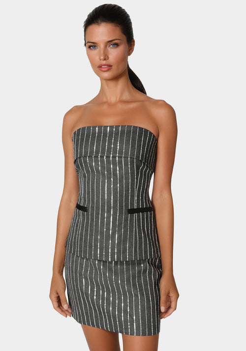 Stripe Sequins Strapless Corset