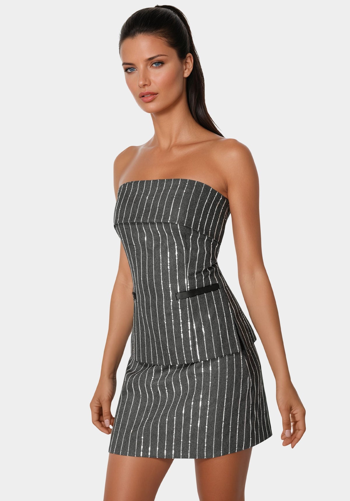 Stripe Sequins Strapless Corset