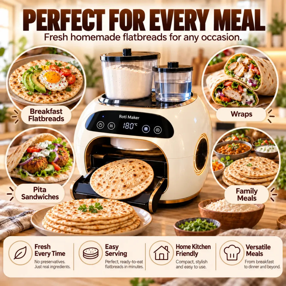 🎉 Limited Time Sale – All-in-One Automatic Flatbread Maker with Smart Mixing, Kneading & Cooking