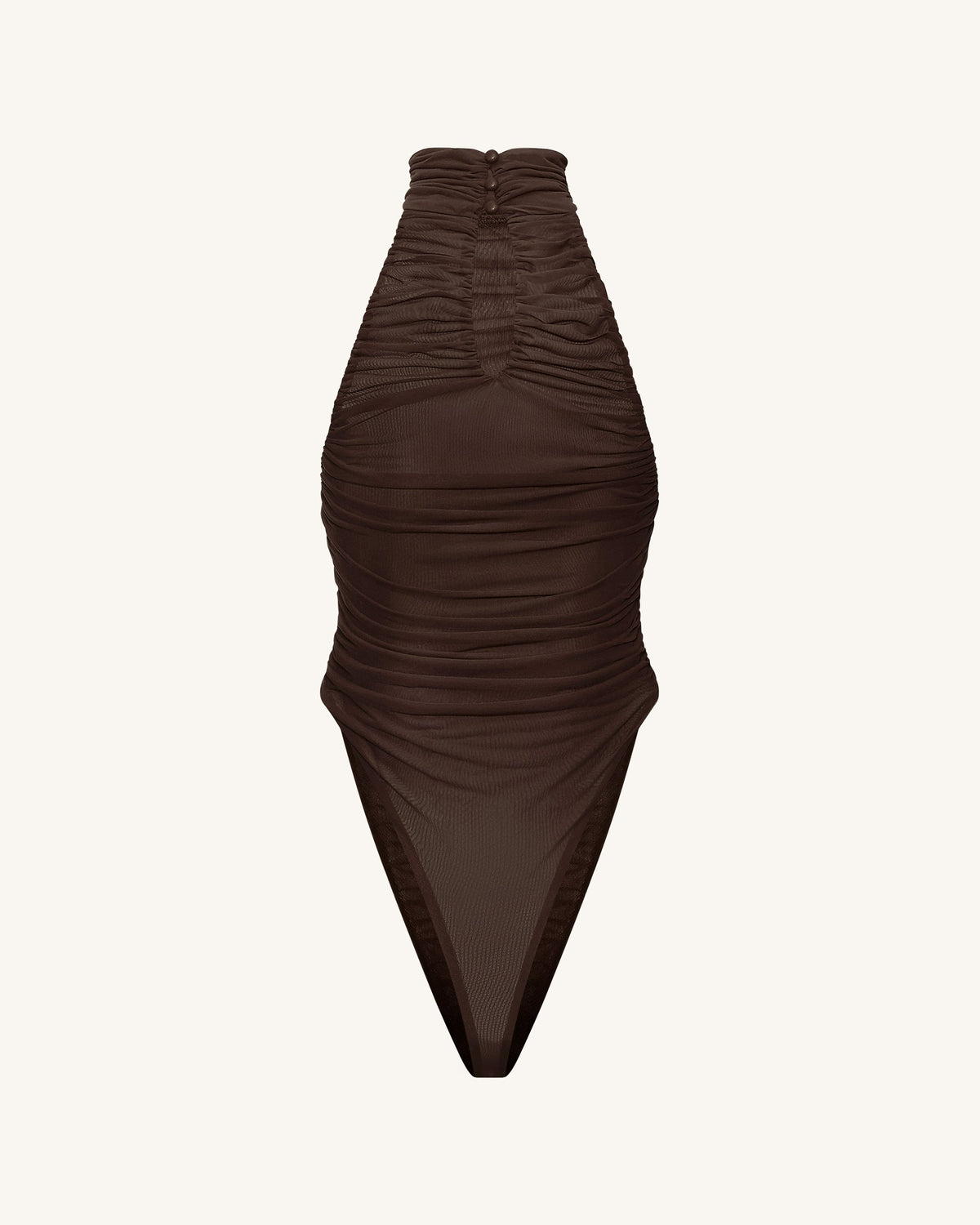 抓皺扭結掛脖連體衣 - 棕色