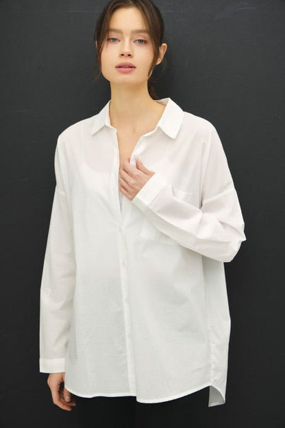 Saskia Long Sleeve Button Down Top White