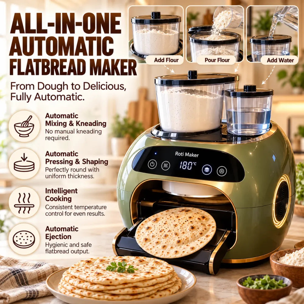 🎉 Limited Time Sale – All-in-One Automatic Flatbread Maker with Smart Mixing, Kneading & Cooking