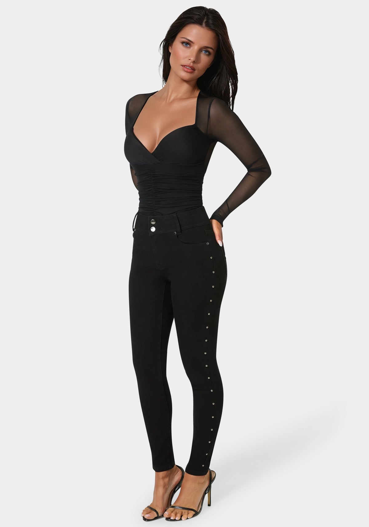 Natural Waist Studded Skinny Leg Jeans