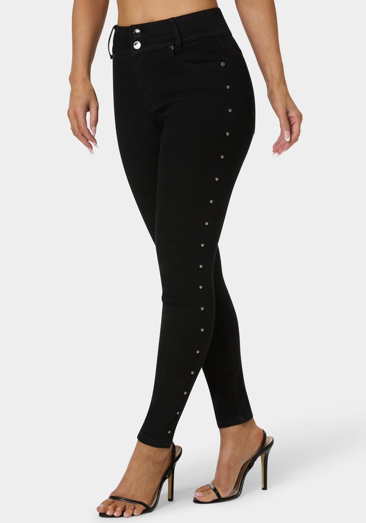 Natural Waist Studded Skinny Leg Jeans