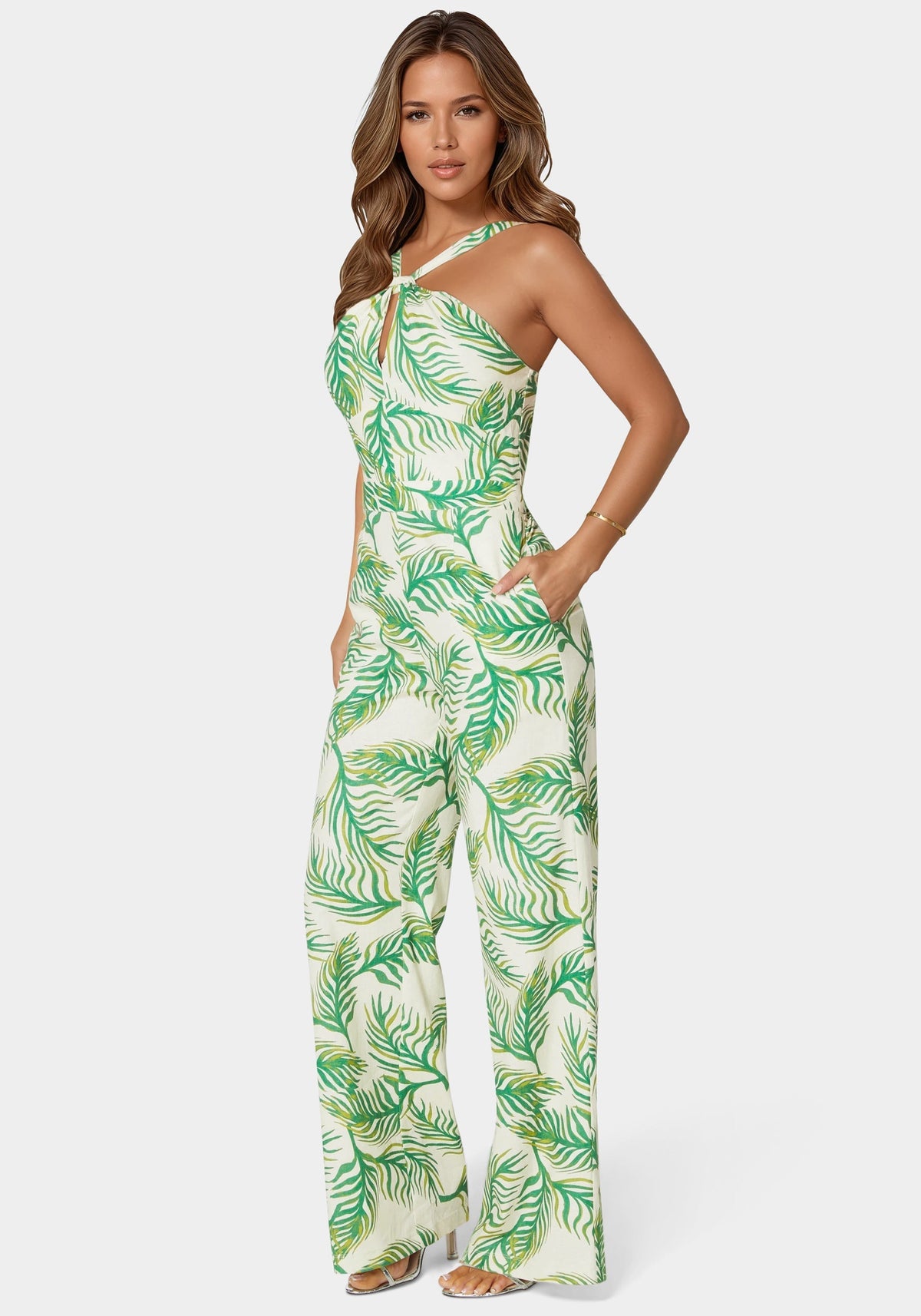 Linen Front Knot Palazzo Leg Jumpsuit