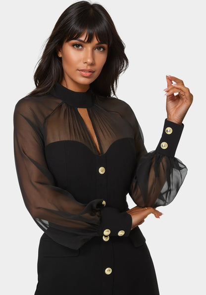 Mixed Media Long Sleeve Romper