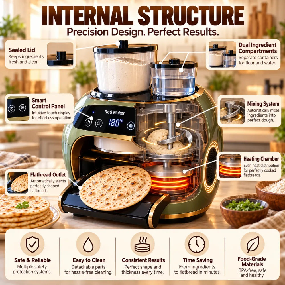 🎉 Limited Time Sale – All-in-One Automatic Flatbread Maker with Smart Mixing, Kneading & Cooking