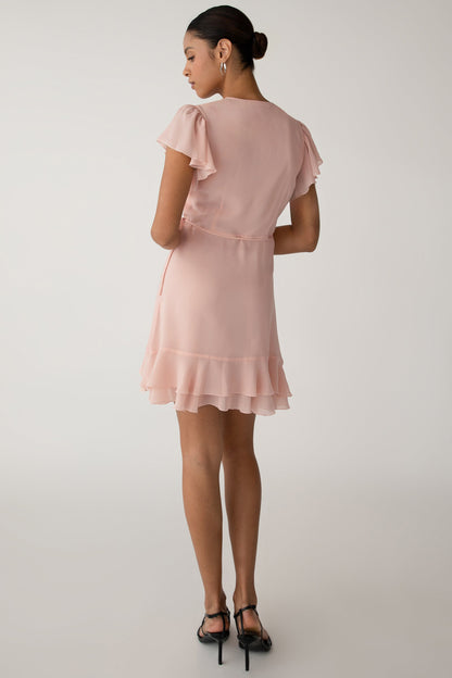 WRAP MINI DRESS WITH RUFFLED HEM