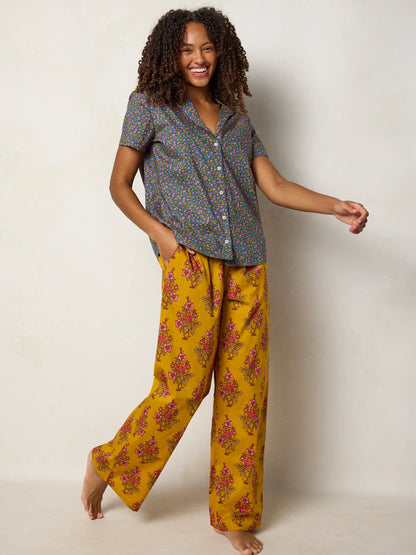 Mix & Match Cotton Pajama Pants - Garden Block Stamp Gold