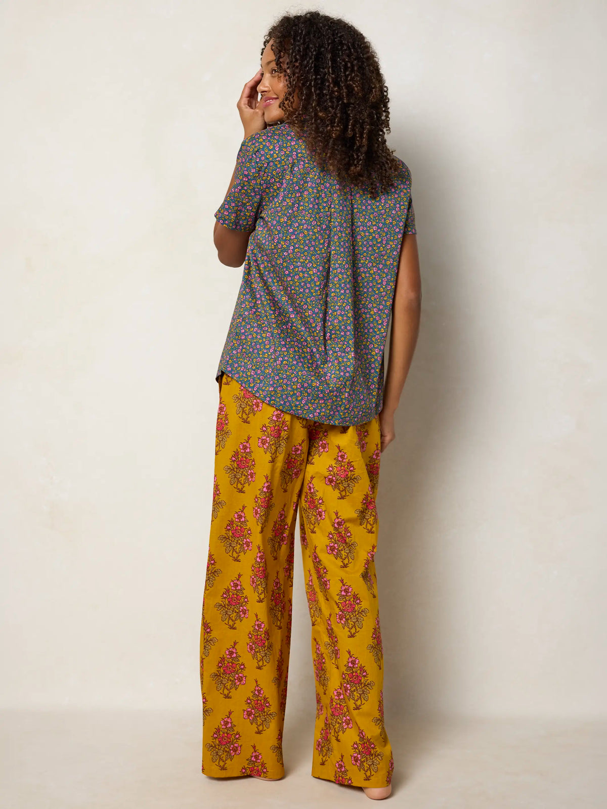 Mix & Match Cotton Pajama Pants - Garden Block Stamp Gold