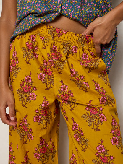 Mix & Match Cotton Pajama Pants - Garden Block Stamp Gold