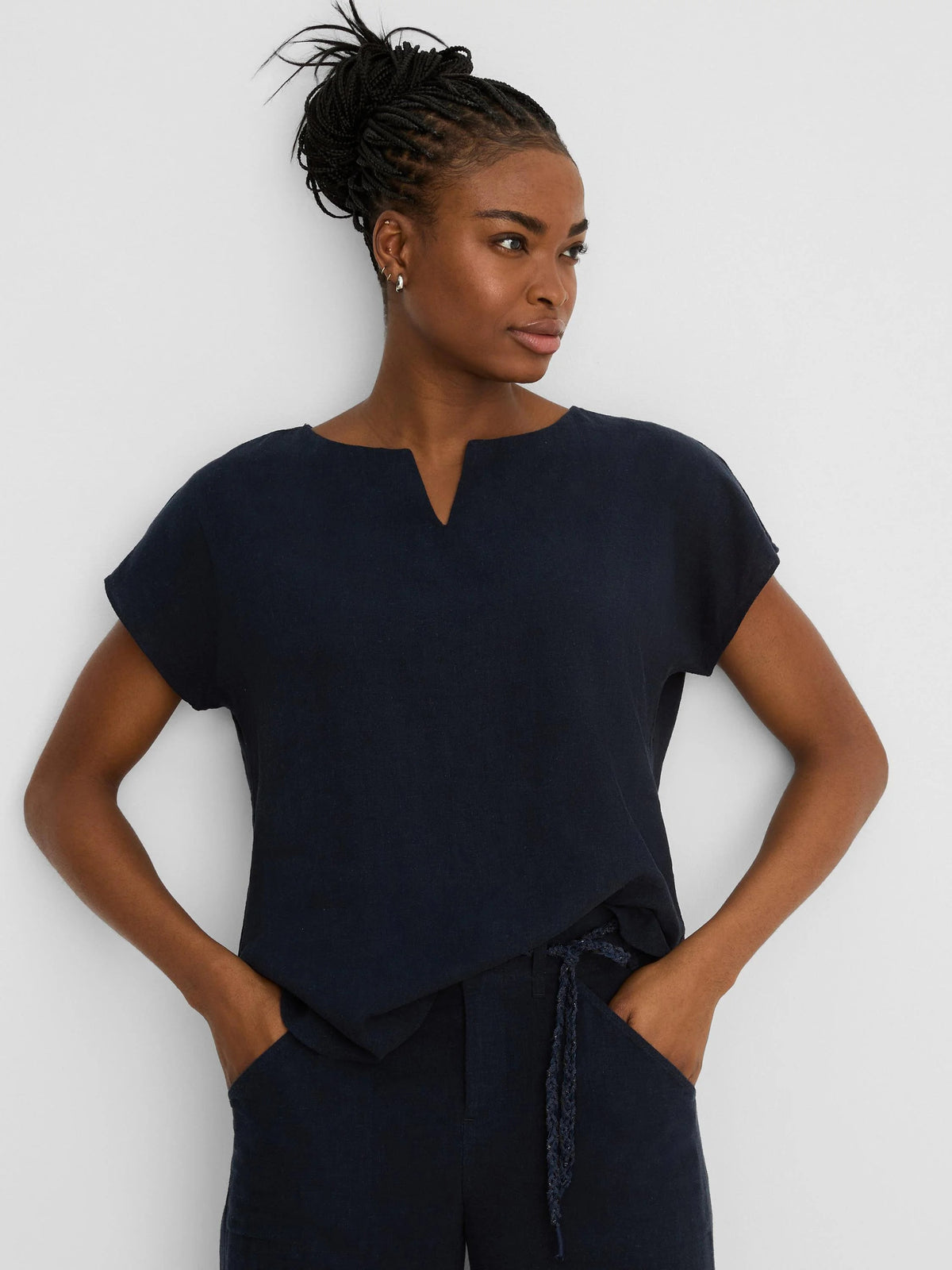 Rumba Linen Split Neck Tee