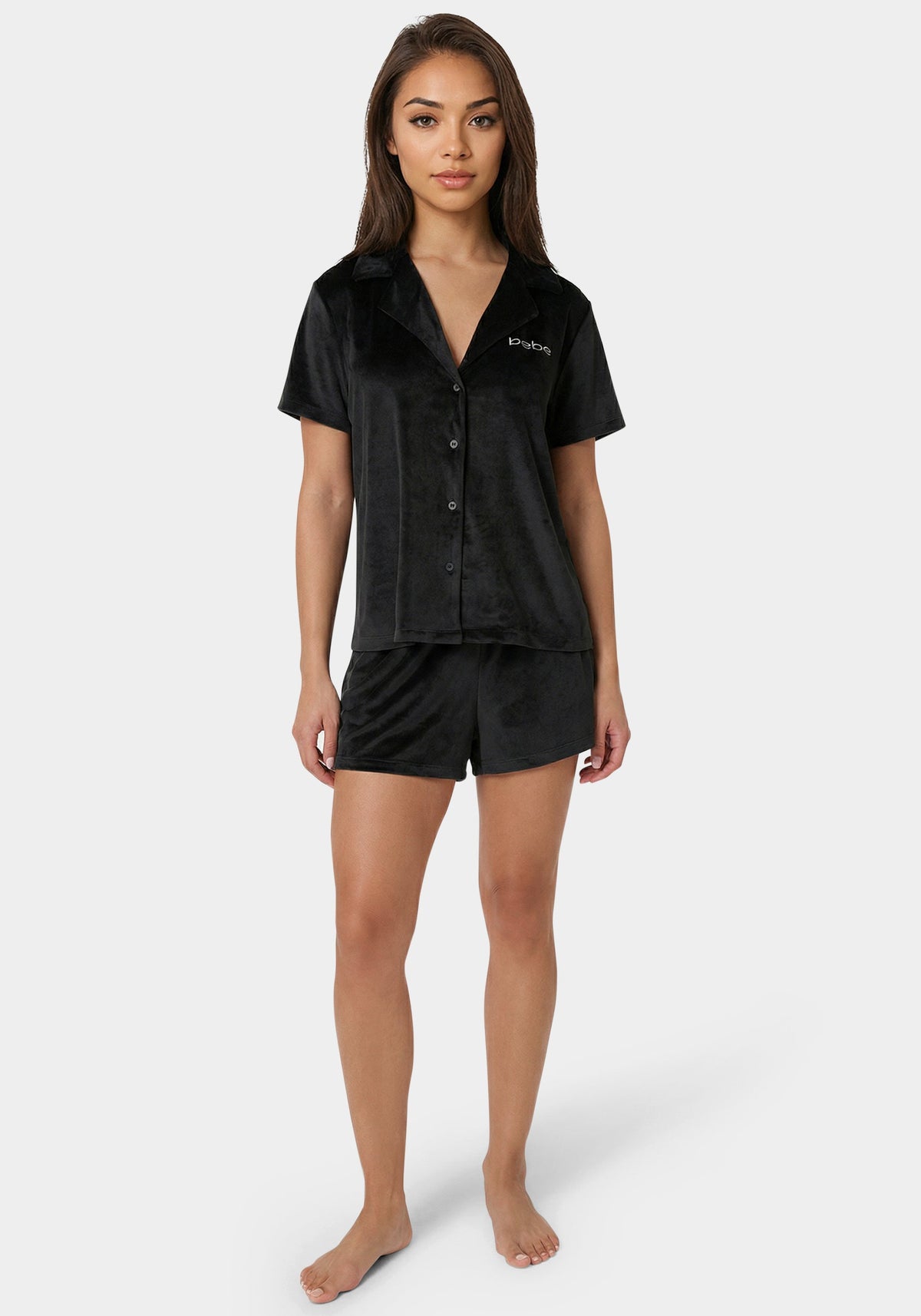 2pc Velour Super Soft Notch Collar Lounge Short Set