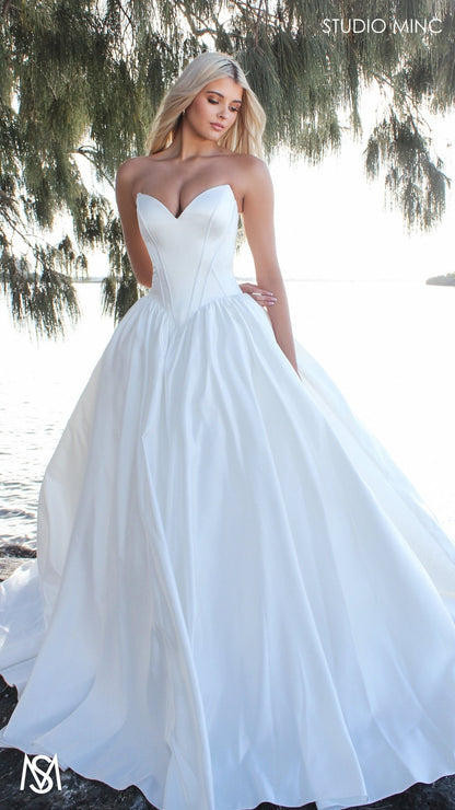 Bondi - Wedding Dress | Modern Strapless Drop Waist Corset lace up gown petticoat